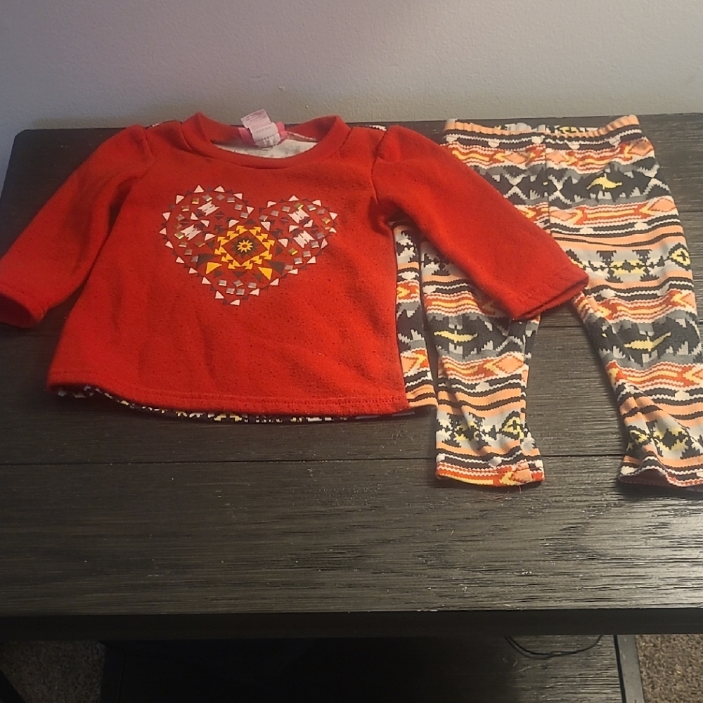 Red Heart Sweater and Patterned Leggings Set